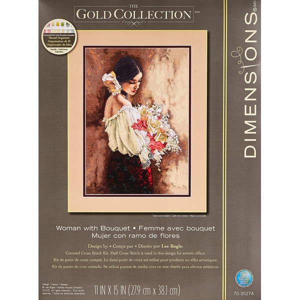 Dimensions Advanced Counted Cross Stitch Kit, Woman with Bouquet, 18 Count Beige Aida, 11'' x 15''
