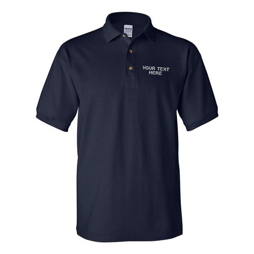 Personalize Your Custom Text On Unisex Adult Button-End Spread Short Sleeve Cotton Polo Shirt Golf Shirt - Navy, Small