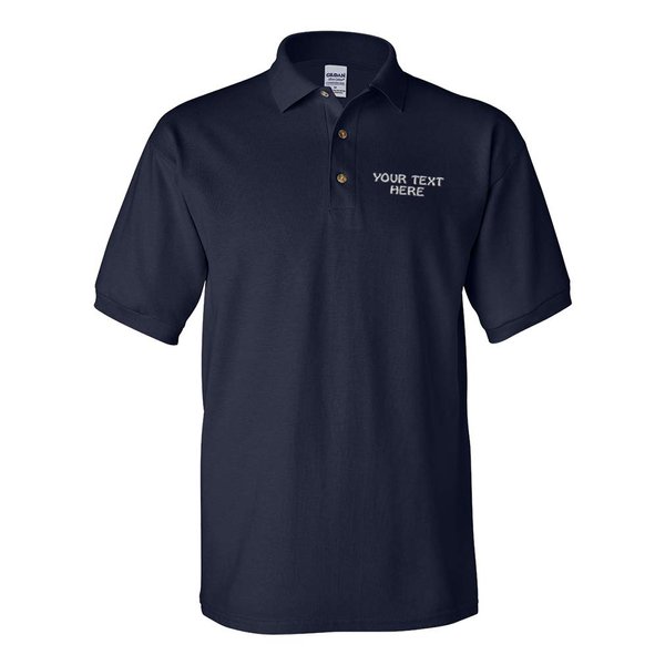 Personalize Your Custom Text On Unisex Adult Button-End Spread Short Sleeve Cotton Polo Shirt Golf Shirt - Navy, Small