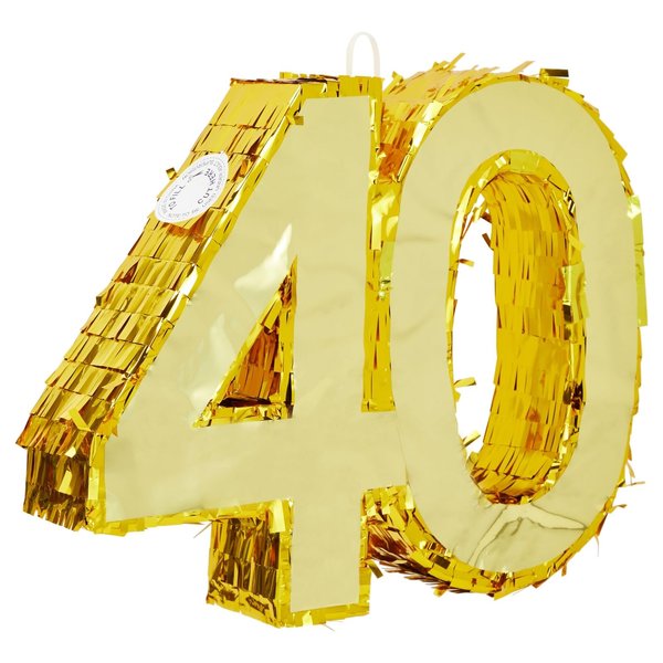 Sparkle and Bash Gold Foil Number 40 Pinata for 40th Birthday Party Decorations, Centerpieces, Anniversary Celebrations (Small, 16.5 x 3 x 13 Inches)
