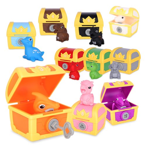 VisionX Fine Motor Skill Toys for Toddlers, 30pcs Surprise Dinosaur Animal Toys Treasure Locks with Keys, Color Matching Game Sorting Learning Toys, Montessori Educational Gift for 3 4 5 Year Old