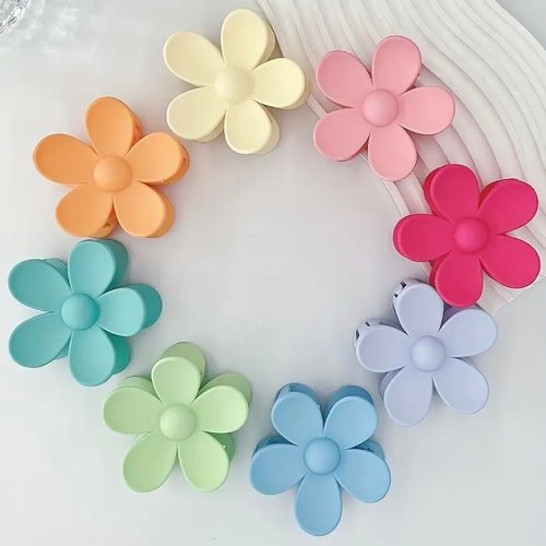 Generic 8Pcs Matte Flower Hair Clips, Summer Fun Hair Claw Clips, Beautifull Colors for Women, Plastic Jaw Clips, Candy Color Clips.