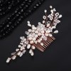 Teyglen Pearl Bride Wedding Hair Comb Flower Crystal Hair Piece Bridal Pearl Hair Comb Rhinestone Headpiece Hair Accessories for Women Girls (Rose gold)