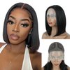 Evala Bob Wig Human Hair Black Bob Lace Front Wig 12 inch Middle Part Short Straight Bob Wig 13x4 Frontal Lace Wig #1 Jet Black Color Bob Wigs 150% Density Real Human Hair Wigs