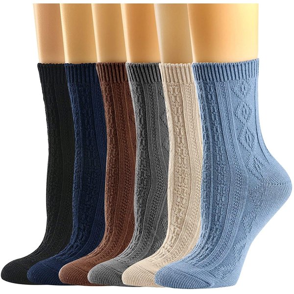 Mcool Mary Womens Socks, Womens Crew Socks Size 9-11 Casual Breathable Knit Thin Cotton Comfy Moisture Control Deodorant Retro Dress Socks for Women 6Pack