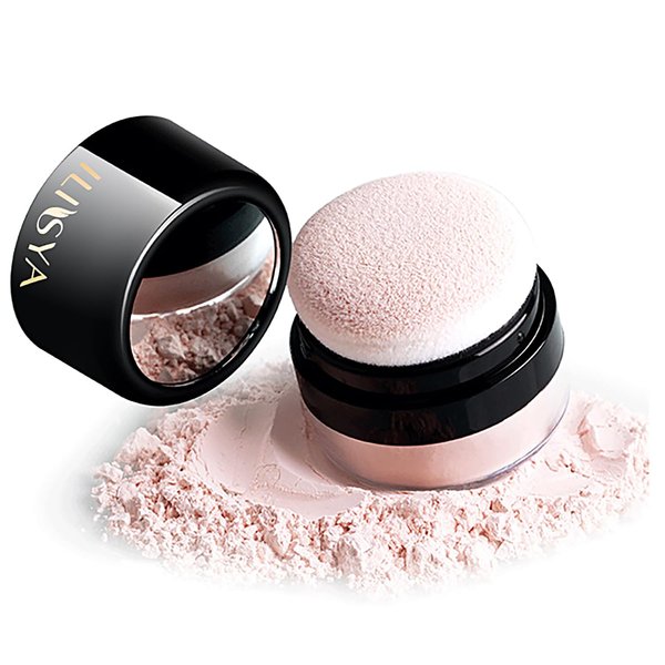 Setting Powder Lightweight Loose Powder Finishing Powder Long-Lasting Face Powder Waterproof with Soft Mushroom Powder Puff & Mirror, Shimmery Finish,0.28 Oz (Soft Pink/Shimmering)