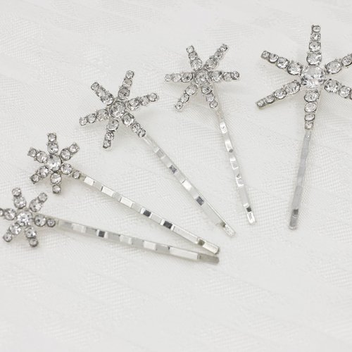 5 PCS Stars Hair Bobby Pins for Women Silver Snowflake Hair Clip Crystal Rhinestones Hair Accessories for Holiday Wedding Birthday Bridal Prom Hairpin