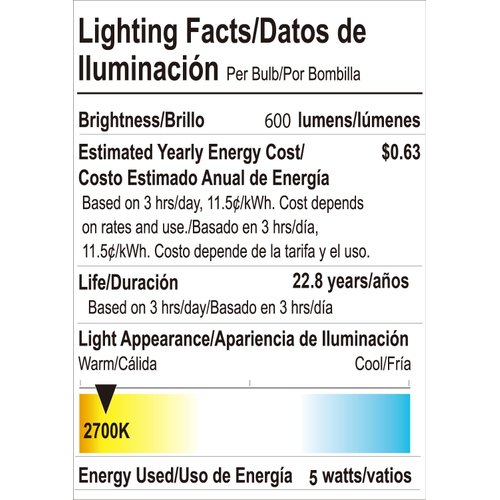 Goodlite, G-83429 Clear Filament Decorative Torpedo LED Light Bulb, 5 Watt Candelabra - 60 Watt Equivelant, Medium Base Warm White 2700K 650 Lumens, Dimmable, Ul Listed