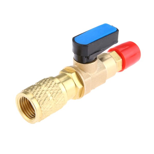 Refrigerant Ball Valve Adapter 1/4" SAE for Air Conditioner HVAC A/C Automotive Service Tools R410A R134A R22 R12 Brass HVAC A/C Straight Shut-Off Ball Valve Adapter