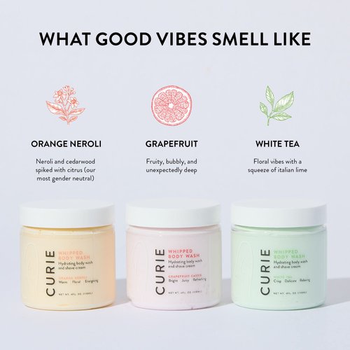 Curie Whipped Body Wash and Shave Cream, Luxuriously Creamy Body Soap for Moisture-Rich Cleansing, White Tea, 8 oz