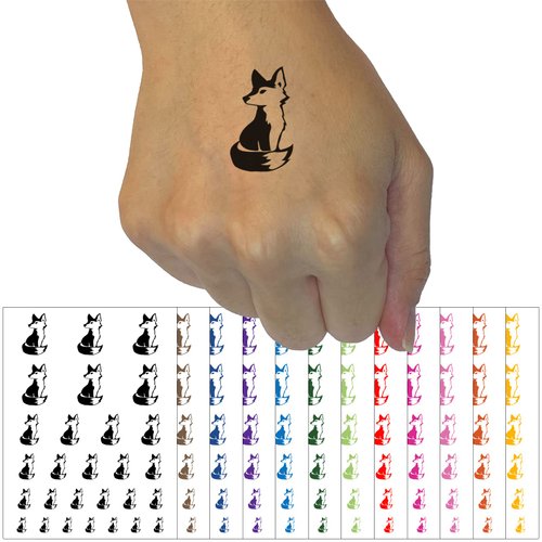Curious Fox Sitting Looking Back Temporary Tattoo Water Resistant Fake Body Art Set Collection - Red (One Sheet)