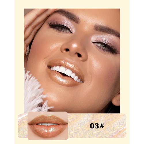 Liquid Glitter Lip Gloss, Diamond Shiny Lipstick, Metallic Sparkling Glossy Lip Oil, Shimmer High Pigmented Lip Stain Tint, Long Lasting Non-Sticky Shinning, Christmas Makeup Gift for Women Girls-03#