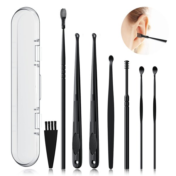 Ear Wax Removal Tool, 8 Pcs Ear Pick Ear wax Removal Kit, Ear Cleansing Tool Set, Earwax Removal with a Cleaning Brush and Storage Box