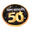 Forum Novelties X81639 50th Birthday Paper Plates 9" (8 in pkt), Black, Gold, White