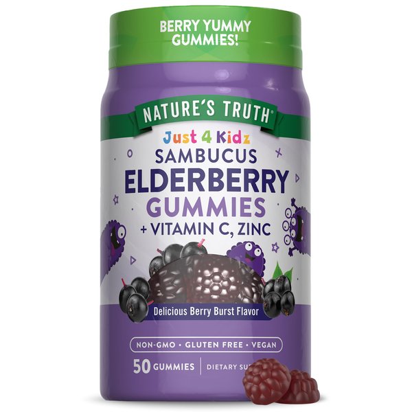 Nature's Truth Kids Elderberry Gummies | 50 Count | with Zinc and Vitamin C | Vegan, Non-GMO & Gluten Free Supplement
