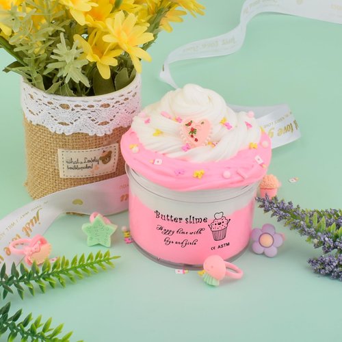 Butter Slime Kit for Girls,Pink Cake Slime for Boys,Super Soft and Non Sticky Slime,Scented Slime Party Favors(7OZ 200ML)