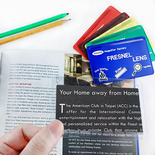 MagDepo 6 Pack Credit Card Size Magnifier Ruler Fire Starter Magnifying Glass Wallet Pocket Magnifier for Reading Small Print, Map, and Book-Blue