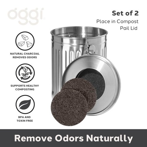 OGGI Set of 2 Charcoal Filters- Replacement Charcoal Filter for Countertop Compost Bin with Lid, Eco Friendly Products