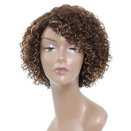 HUA Short Curly Human Hair Wigs for Black Women 8 inch Short Curly Wigs for Black Women No Lace Front Human Hair Wigs (WIG P4/27)