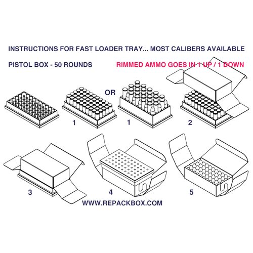 44 Magnum - REPACKBOX® Fast Loading Ammo Tray Holds 50 Rounds – Reusable