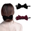 Bowknot Hair Bun Maker for Long Hair Bun Curler French Twist Hair Tool for Thick Thin Hair Buns Piece for Women Girls Velvet Bow Deft Bun Maker (Black and Red)