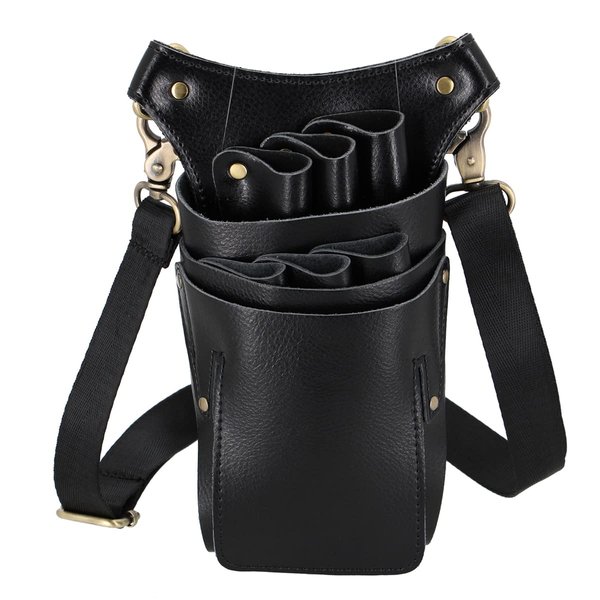 Hairdressing Scissor Pouch Belt, Real Leather Salon Barber Hairdresser Shears Holster Hair Stylist Tools Bag with Adjustable Belt for Combs, Hair Clip