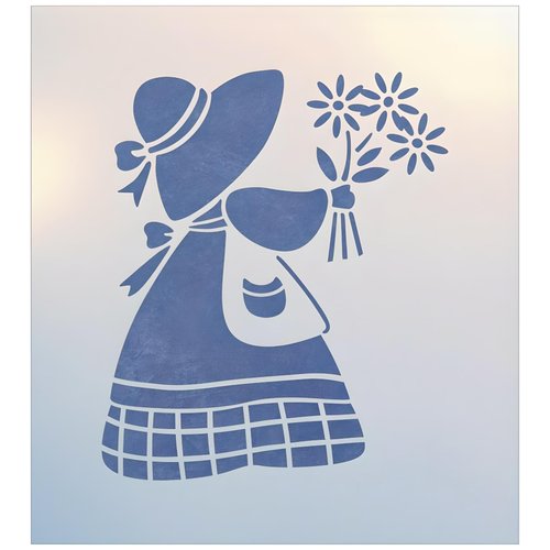 Sunbonnet Sue 1 Stencil - 5.25" x 6" Children Kids Drawing Sidewalk Chalk Washable Plastic Fun Art DIY Template Reusable Laser Cut Mylar for Painting Home Decor DIY Crafts - The Artful Stencil