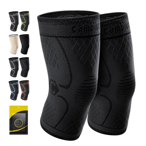 CAMBIVO 2 Pack Knee Braces for Knee Pain, Knee Compression Sleeve for Men and Women, Knee Support for Meniscus Tear, Running, Weightlifting, Workout, ACL, Arthritis, Joint Pain Relief (Black,Small)