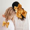 Vercret Bows for Women-4 Pcs Silky Satin Hair Bows,Gold & Green Ribbon Bow for Hair, Bow Barrettes Women Teen Girl Hair Accessories Mother Daughter Birthdays Christmas Gift