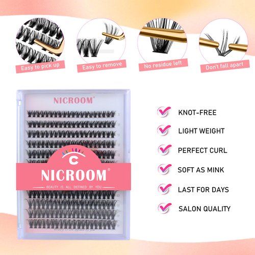 NICROOM Lash Clusters 240pcs Individual Lashes 40D 0.07D Curl 9-16mm DIY Eyelash Extension Mixed Tray Faux Mink Wispy Soft&Natural Cluster Lashes False Eyelashes(40D-0.07D-9-16mm)