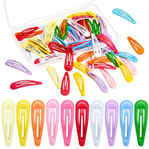 60Pcs Snap Hair Clips for Girls, Gingbiss 2 inch Silicone Coating Colorful Metal Hair Barrettes with Storage Case for Women Girls Kids, No Slip Hair Accessories for Hair, 10 Assorted Colors