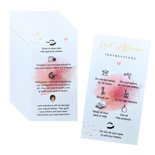Lash Aftercare Cards 100 Pack Eyelash Extension After Care Instructions Card 3.5 x 2 inches Lash Supplies Suitable for Lash Aftercare Bags Pink