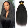 Yaki Straight Human Hair Bundles Yaki Bundles Human Hair 3 Bundles Human Hair 100% Unprocessed Brazilian Virgin Hair Bundles Yaki Human Hair Extensions Natural Color(1B-Yaki-26 28 30Inch)