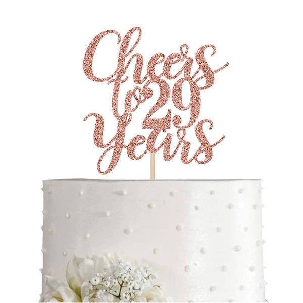 29 Rose Gold Glitter Cheers to 29 Years Cake Topper, Happy 29th Birthday Party Toppers Decorations, Supplies