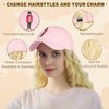 SUNBORRY Women's Wig Hats with Wavy Hair Extensions, Baseball Cap with Hair Attached, 20 Inch (Pink hat-Figure-613 Wool roll)