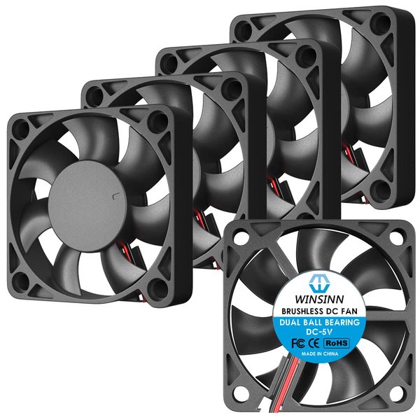 WINSINN 50mm Fan 5V, 3D Printer Micro 5 Volt Fans 5010 Dual Ball Bearing, Brushless Cooling 50mmx10mm 2PIN (Pack of 5Pcs)