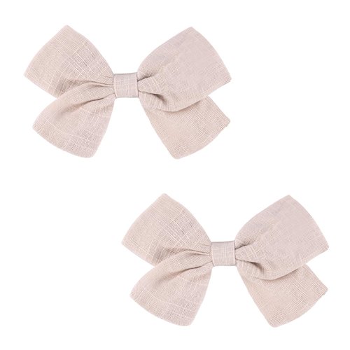 3.5in Baby Girl Hair Clips - Fully Lined Non-Slip Barrettes for Fine Hair, 2-Pack Bows in Ivory