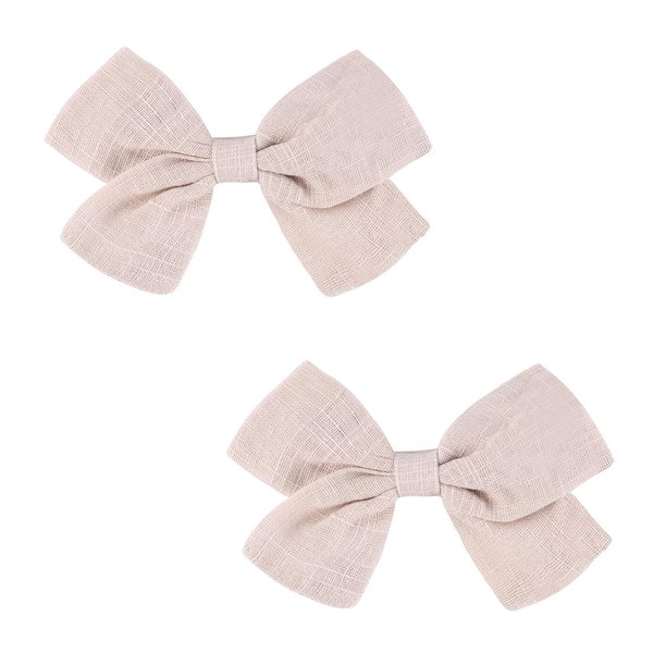 3.5in Baby Girl Hair Clips - Fully Lined Non-Slip Barrettes for Fine Hair, 2-Pack Bows in Ivory