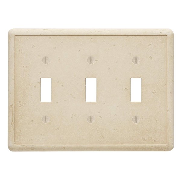 Questech Decor Triple Toggle Light Switch Cover, 3-Gang Electrical Wall Plate, Triple Switch Standard Size Receptacle Cover, Decorative Tumbled Texture, Travertine