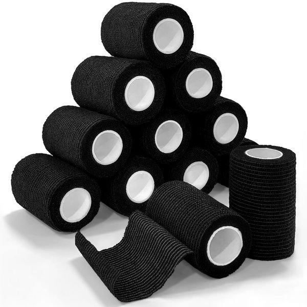 Ever Ready First Aid Self Adherent Cohesive Bandages 3" x 5 Yards - 12 Count, Black