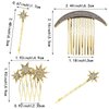 4 PACK Stars and Moons Hair Accessories Alloy Vintage Hair Side Combs, Rhinestone Wedding Bride Headpieces, Gold Rhinestones Star Hair Comb