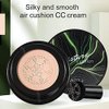 Mushroom Head Air Cushion CC Cream Natural Foundation,Phoera Powder, Bright Makeup Base Long Lasting with Makeup Sponge and Flat Top Kabuki Foundation Brush (# 02 Natural)