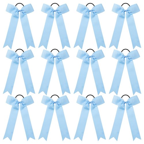 DEEKA 12 PCS Collegiate Style Cheer Bows Long Tail Skinny Cheer Bow Ponytail Holder Handmade Bows for Girls Teens Softball Cheerleader Sports -Forest Green