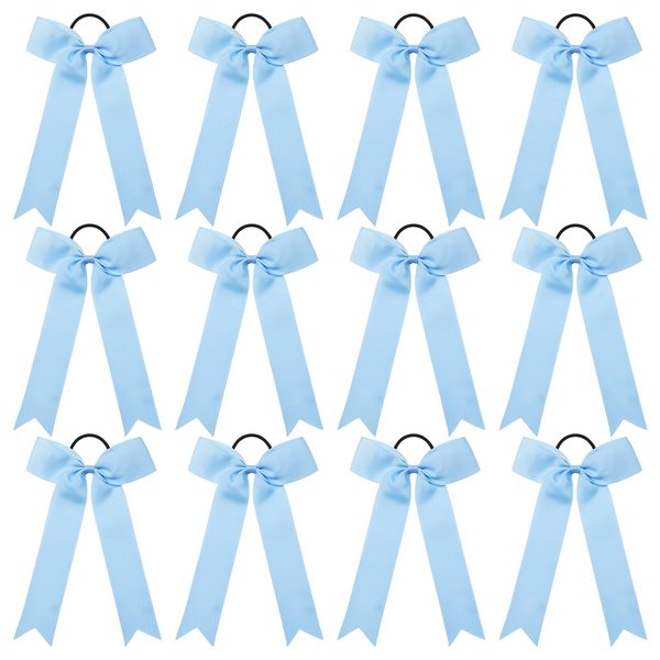 DEEKA 12 PCS Collegiate Style Cheer Bows Long Tail Skinny Cheer Bow Ponytail Holder Handmade Bows for Girls Teens Softball Cheerleader Sports -Forest Green