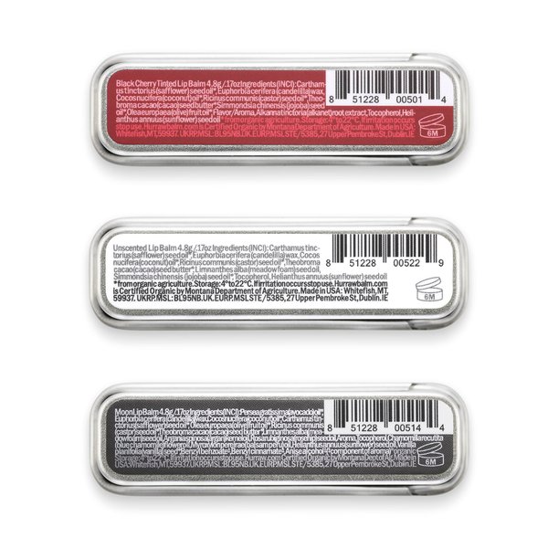 Hurraw! Black Cherry Tinted, Unscented, Moon Night Treatment Lip Balm Slim Slider Tins, 3 Pack Bundle: Organic, Certified Vegan and Cruelty Free All Natural. Bee, Shea, Soy & Palm Free. Made in USA