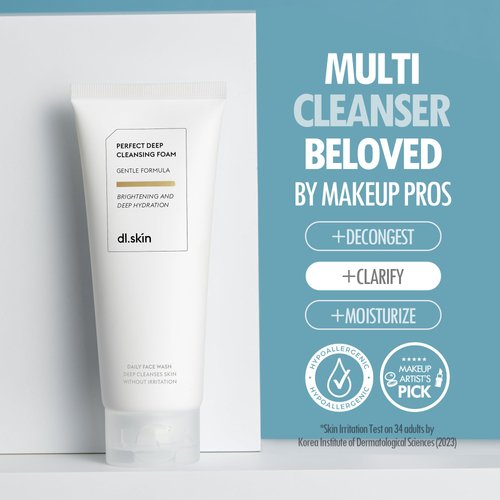 DL SKIN Perfect Deep Gentle Face Wash Cleansing Foam w/ 6 Types of Hyaluronic Acid & Plant-Derived Surfactants | Moisturizing Foaming Facial Cleanser Face Wash for Deep Radiance Hydration (5.07 fl oz)