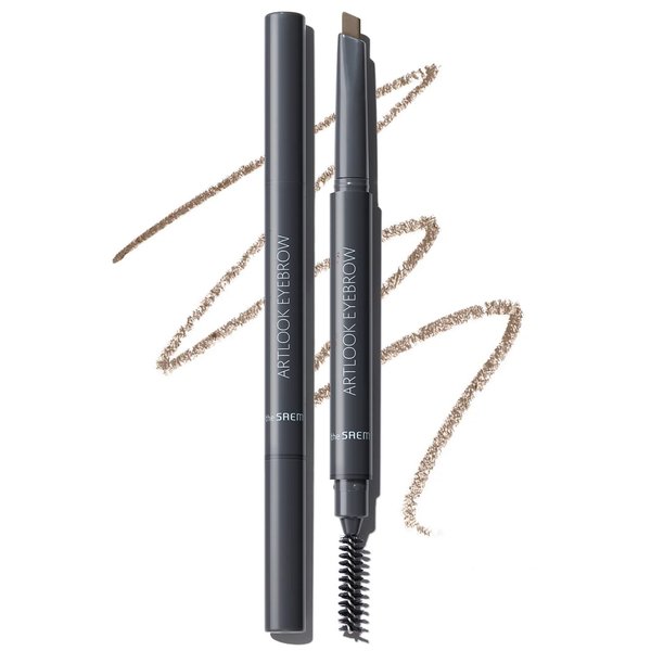 THESAEM Artlook Eyebrow Definer Pencil with Spoolie Brush 01 Brown – Long Lasting Eyebrow Pencil for Soft Textured Eyebrow Makeup with Vitamin E - Triangular Pencil