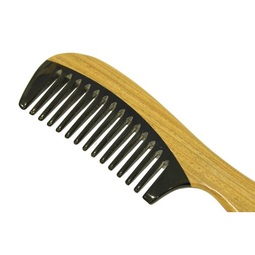 Wide Tooth Comb Sandalwood Frame and Handle with Buffalo Horn Teeth Handmade Comb - JM005 by Ricocoinc
