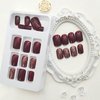 Burgundy Press on Nails Short Square Fake Nails Glossy False Nails with Silver Glitter Designs Full Cover Acrylic Nails Fall Glue on Nails Short Artificial Nails for Women 24Pcs