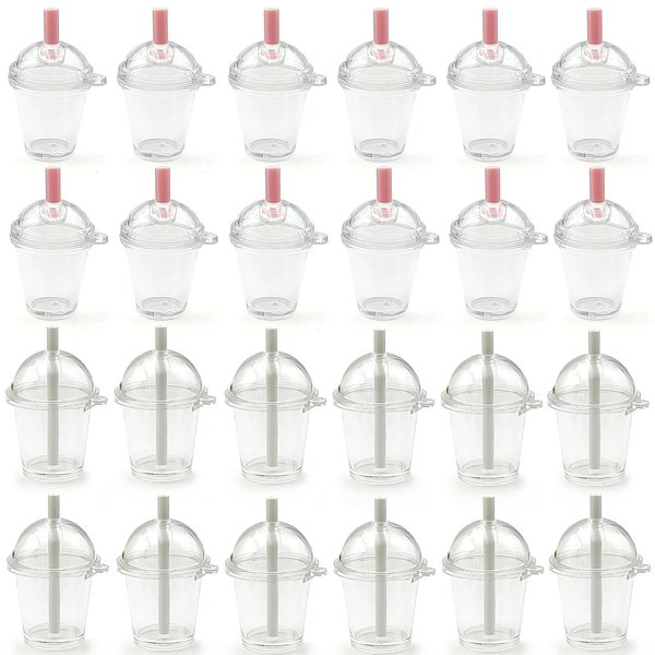 Mini Transparent Dollhouse Cups Mini Coffee Cups Miniature Ice Cream Cups for Keychain DIY Crafts and Doll Accessories Toys (24PCS)
